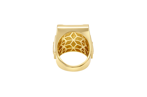 14KT Gold Ring Men's Two Tone Rectangle Raised St. Jude Greek Border Band Design St. Jude Portrait Plain Border
