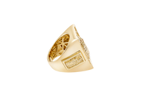 14KT Gold Ring Men's Two Tone Rectangle Raised St. Jude Greek Border Band Design St. Jude Portrait Plain Border