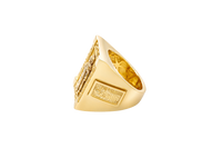 14KT Gold Ring Men's Two Tone Rectangle Raised St. Jude Greek Border Band Design St. Jude Portrait Plain Border