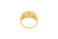 14KT Gold Ring Men's Round Raised St. Jude Center with White CZ Baguette Stones Background Plain Border Side Design Nugget