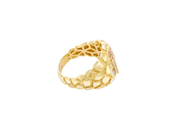 14KT Gold Ring Men's Round Raised St. Jude Center with White CZ Baguette Stones Background Plain Border Side Design Nugget