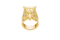 14KT Gold Ring Men's Mini Wolf Ring with White CZ Stones Fur