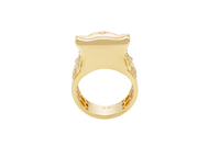 14KT Gold Ring Men's Mini Wolf Ring with White CZ Stones Fur