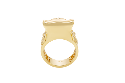 14KT Gold Ring Men's Mini Wolf Ring with White CZ Stones Fur