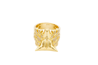 14KT Gold Ring Men's Mini Wolf Ring with White CZ Stones Fur