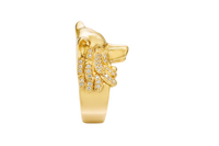 14KT Gold Ring Men's Mini Wolf Ring with White CZ Stones Fur