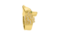 14KT Gold Ring Men's Jumbo Wolf Ring with White CZ Stones Fur and Green Eyes