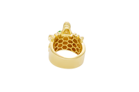 14KT Gold Ring Men's Jumbo Wolf Ring with White CZ Stones Fur and Green Eyes