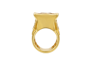 14KT Gold Ring Men's Jumbo Wolf Ring with White CZ Stones Fur and Green Eyes