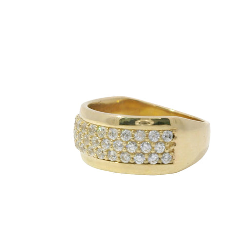 14KT Gold Ring Women's Band Wide Triple Row of White CZ Stones and Plain Borders