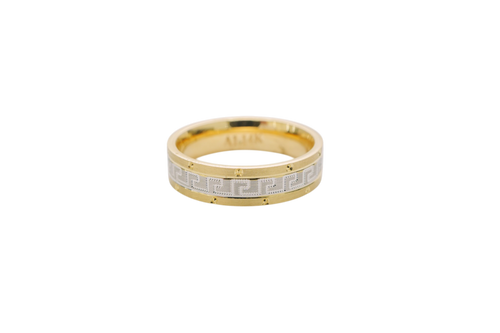 14KT Gold Ring Unisex Solid Two Tone Greek Center with Designer Screw Border