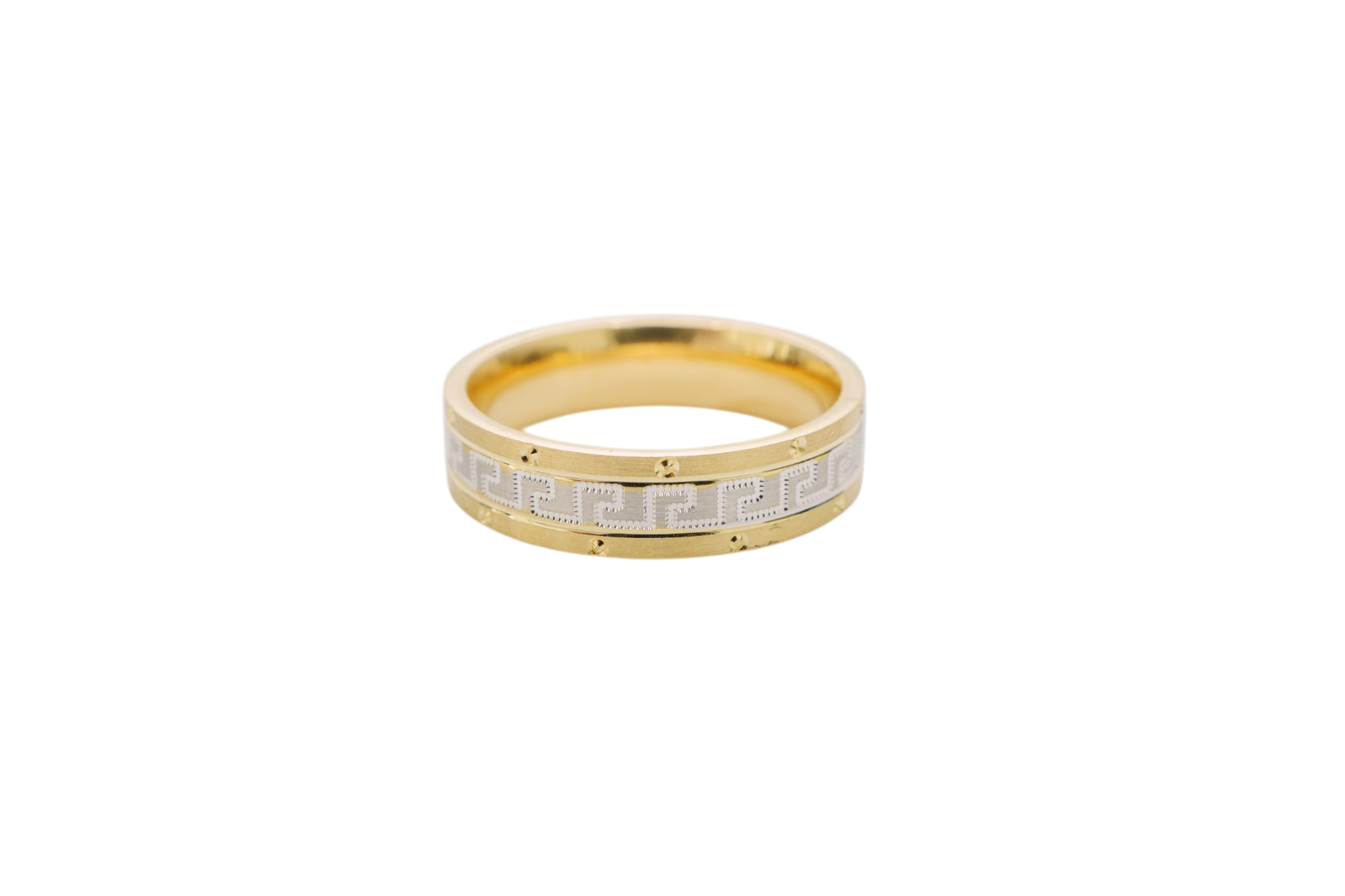 14KT Gold Ring Unisex Solid Two Tone Greek Center with Designer Screw Border