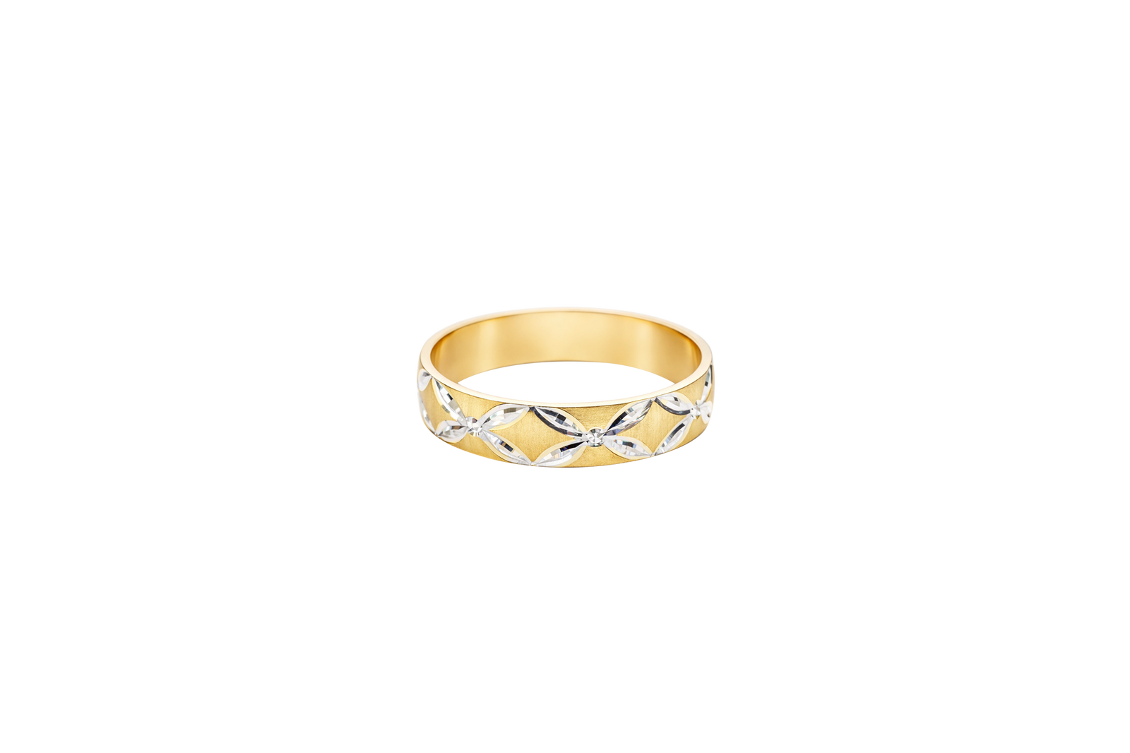 14KT Gold Ring Unisex Solid Six Two Tone 4 Petal Etched Flowers