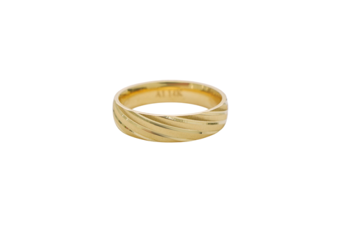 14KT Gold Ring Unisex Solid Diagonal Plain Matt / Glossy Etched Stripes Band