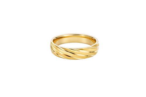 14KT Gold Ring Unisex Solid Diagonal Plain Matt / Glossy Etched Stripes Band