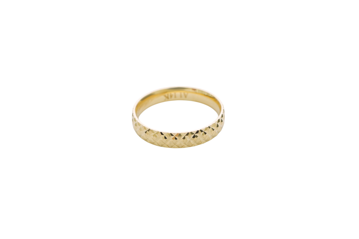 14KT Gold Ring Unisex Solid Diamond Cut Band