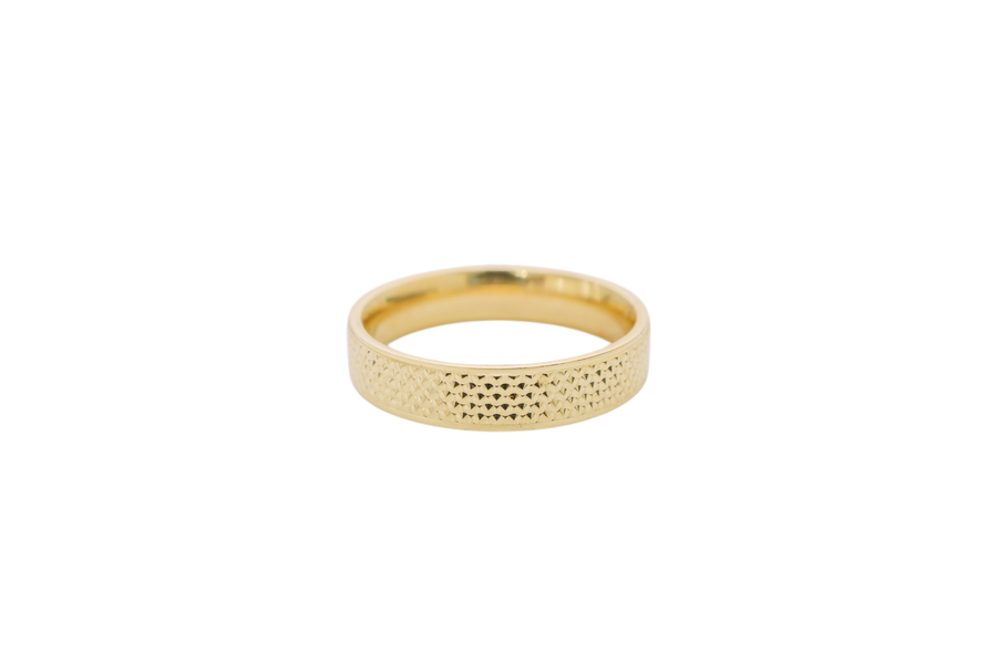 14KT Gold Ring Unisex Solid Diamond Cut File Pattern Band