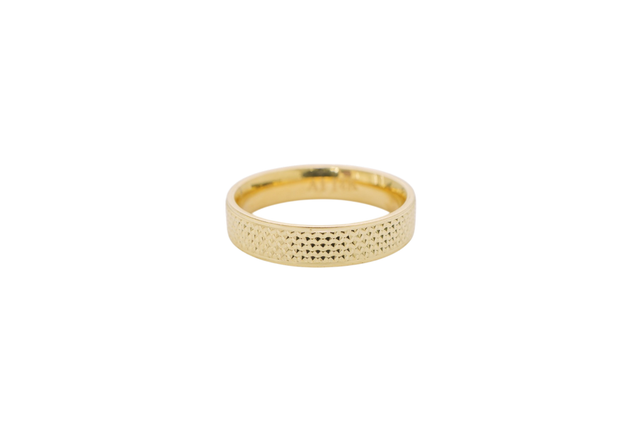 14KT Gold Ring Unisex Solid Diamond Cut File Pattern Band
