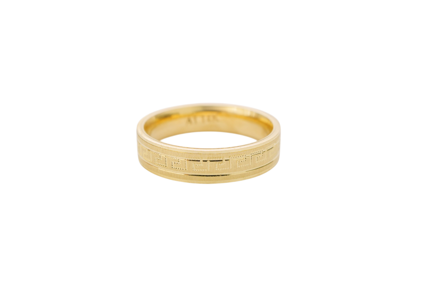 14KT Gold Ring Unisex Solid Greek Center Plain Matt Finish Borders Band