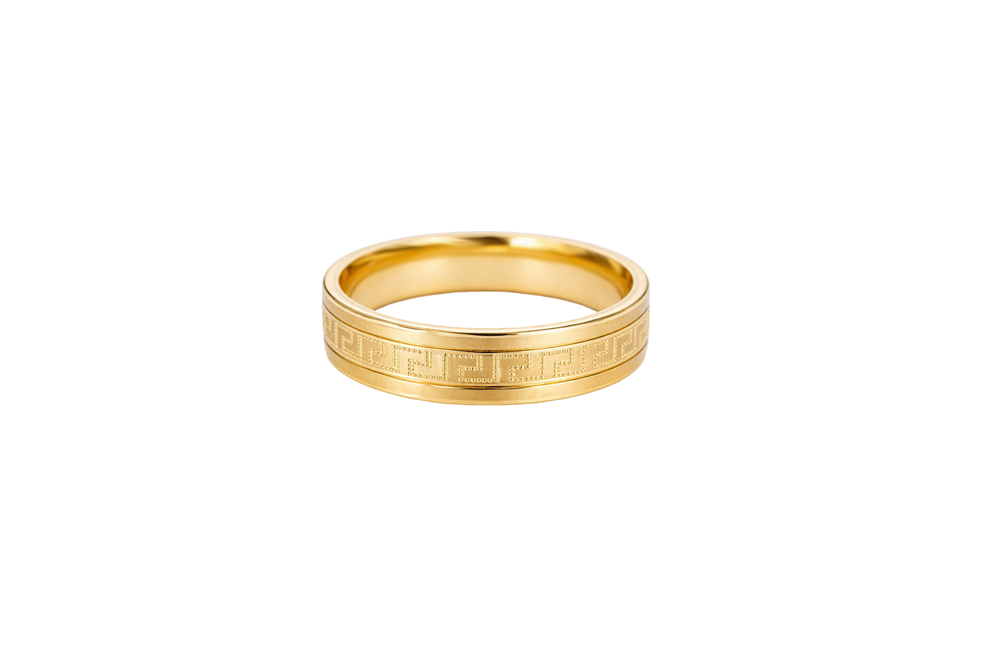 14KT Gold Ring Unisex Solid Greek Center Plain Matt Finish Borders Band