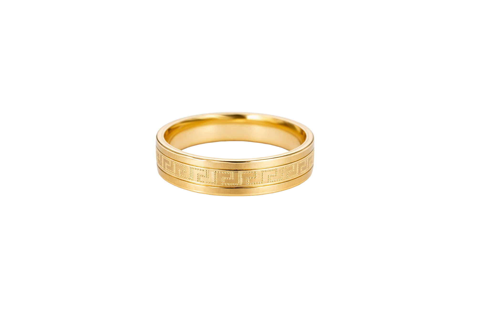 14KT Gold Ring Unisex Solid Greek Center Plain Matt Finish Borders Band