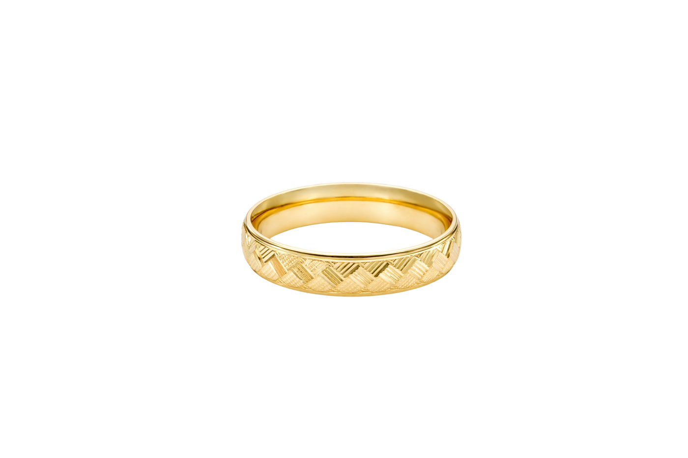 14KT Gold Ring Unisex Solid Parquet Print Plain Border Band