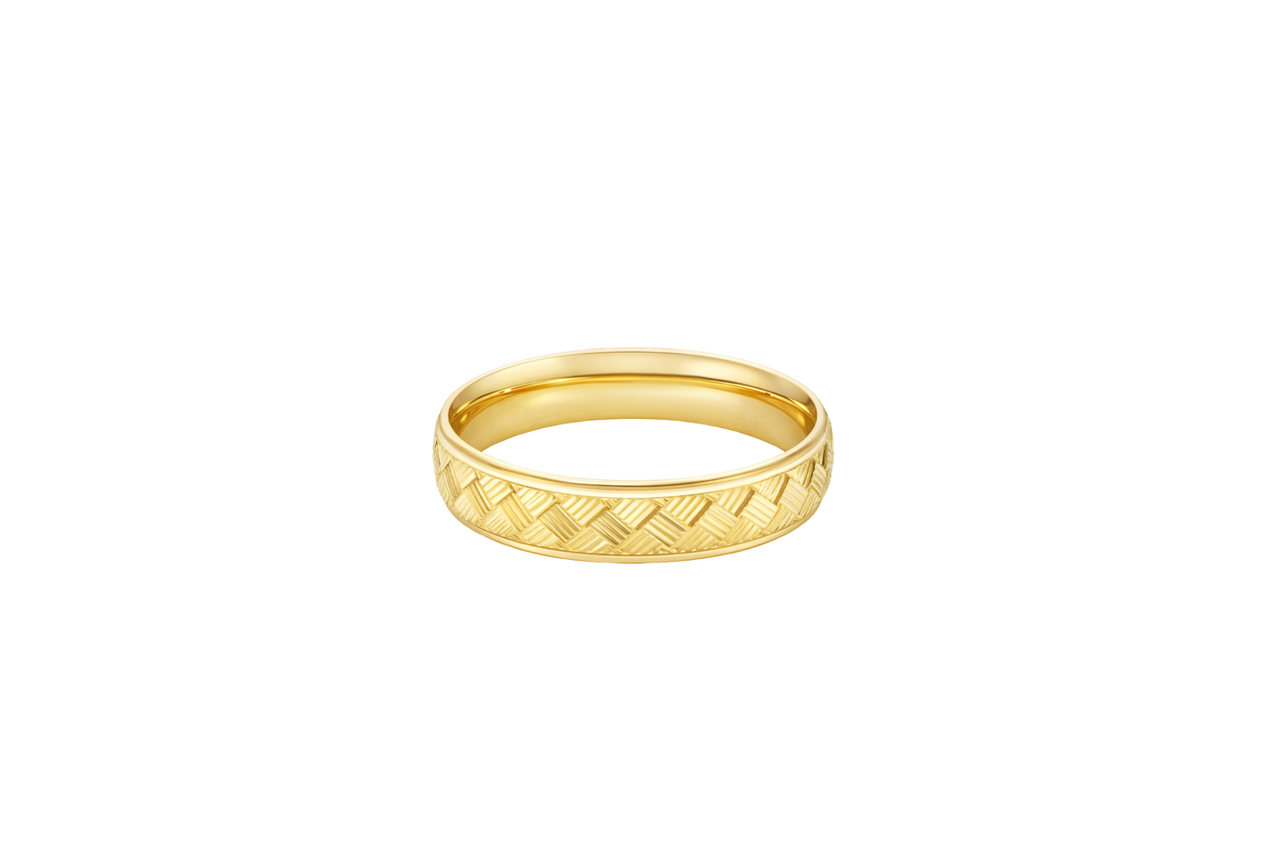 14KT Gold Ring Unisex Solid Parquet Print Plain Border Band