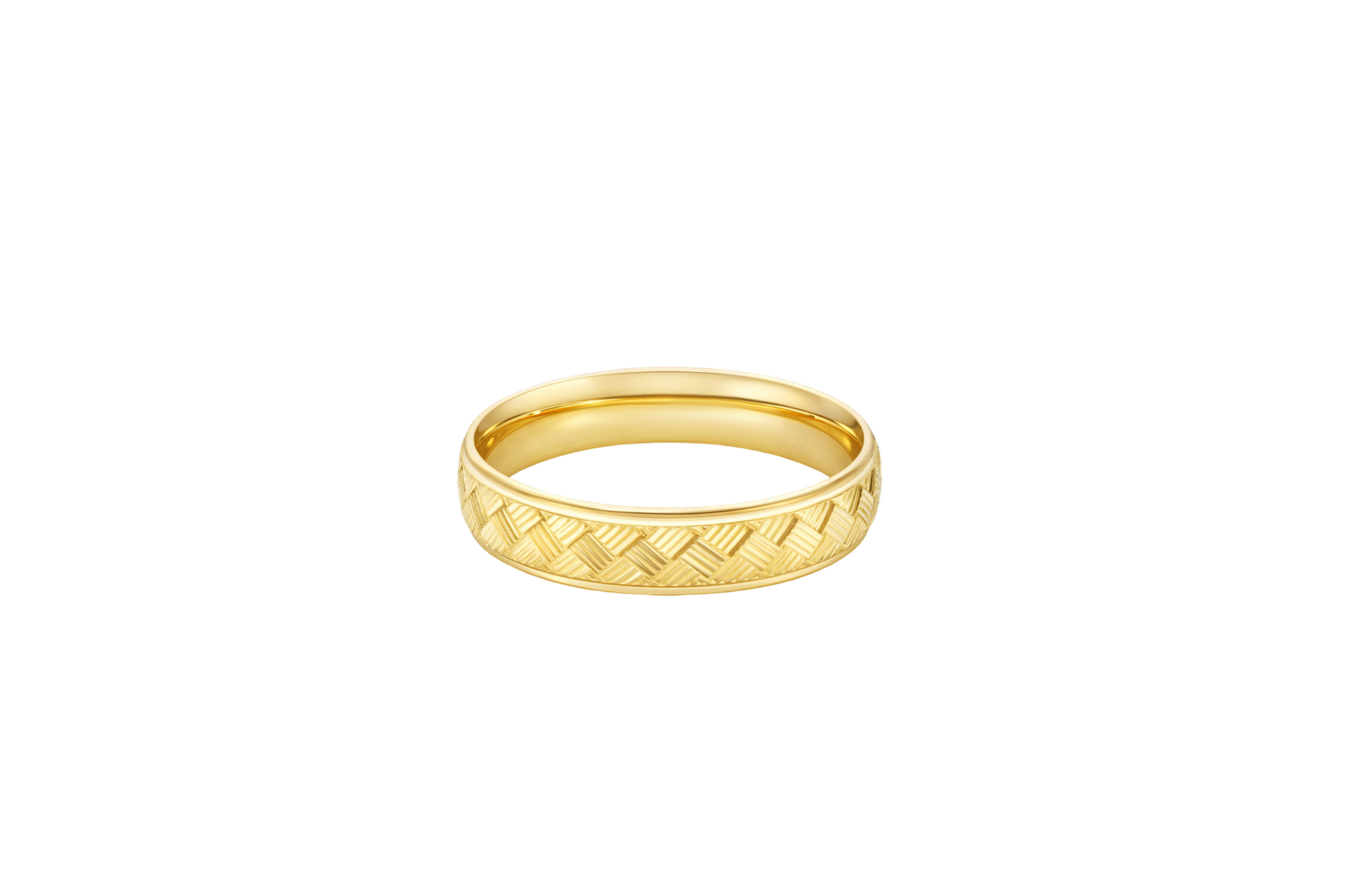 14KT Gold Ring Unisex Solid Parquet Print Plain Border Band