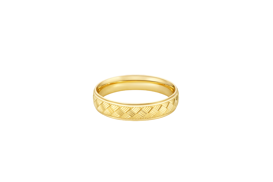 14KT Gold Ring Unisex Solid Parquet Print Plain Border Band