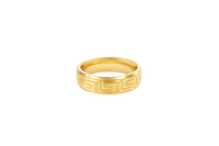 14KT Gold Ring Unisex Solid Etched Matt Greek Center Design with Plain Borders