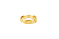 14KT Gold Ring Unisex Solid Etched Matt Greek Center Design with Plain Borders