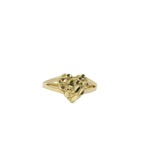 14KT Gold Ring Women's Small Nugget Heart Shape with Plain Split Band
