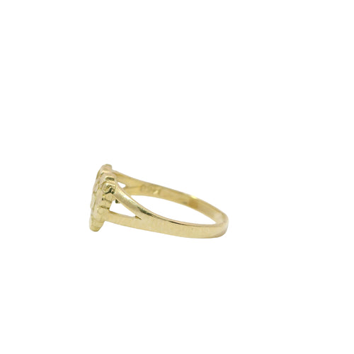 14KT Gold Ring Women's Small Nugget Heart Shape with Plain Split Band