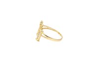 14KT Gold Ring Women's "15 Anos" Quinceanera White CZ Stones Gate with One Gold Five Petal Plain Gold Flower and Plain Split Band