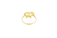 14KT Gold Ring Women's "15" Bow Quinceanera Heart Shape White CZ Stones Border and Plain Border Corner Three CZ Stone Heart Plain Band