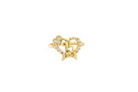 14KT Gold Ring Women's "15" Bow Quinceanera Heart Shape White CZ Stones Border and Plain Border Corner Three CZ Stone Heart Plain Band