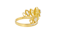 14KT Gold Ring Women's "15" Quinceanera Crown Yellow/ White CZ Stones with White Square CZ Stones Band