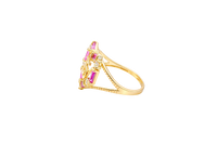 14KT Gold Ring Women's "15" Quinceanera Dark Pink / White CZ Stones Open Heart and Plain Split Band