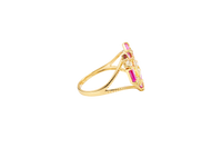 14KT Gold Ring Women's "15" Quinceanera Dark Pink / White CZ Stones Open Heart and Plain Split Band