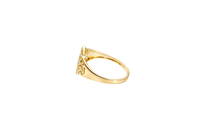 14KT Gold Ring Women's Floral Shape "15" Quinceanera with 10 Round White CZ Stones Border and Flur de Lis Plain Band