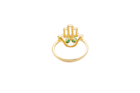 14KT Gold Ring Women's Hand 2 Dark Green Pear Center CZ Stones with White CZ Stones Borders and Plain Band