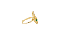 14KT Gold Ring Women's Hand 2 Dark Green Pear Center CZ Stones with White CZ Stones Borders and Plain Band
