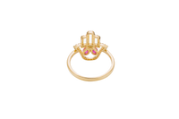 14KT Gold Ring Women's Hand 2 Red Pear Center CZ Stones with White CZ Stones Borders and Plain Band