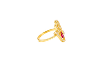 14KT Gold Ring Women's Hand 2 Red Pear Center CZ Stones with White CZ Stones Borders and Plain Band