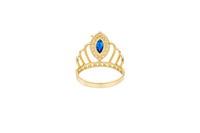 14KT Gold Ring Women's "15" Quincenaera Two Tone Navy Blue Marquise CZ Center Stone Tall Tiara with White CZ Stones Band