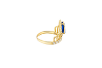 14KT Gold Ring Women's "15" Quincenaera Two Tone Navy Blue Marquise CZ Center Stone Tall Tiara with White CZ Stones Band