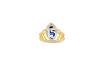 14KT Gold Ring Women's "15" Quincenaera Two Tone Navy Blue Marquise CZ Center Stone Tall Tiara with White CZ Stones Band