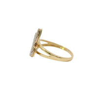 14KT Gold Ring Women's Two Tone Butterfly Shape with White CZ Stones Outline and Plain Split Band