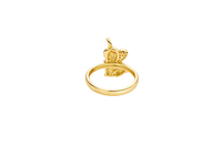 14KT Gold Ring Women's Two Tone Elephant White CZ Stones Ear Dark Pink CZ Stone Eye Plain Band