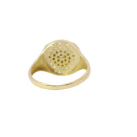 14KT Gold Ring Women's Two Tone Round Medusa Head Center with White CZ Stones Background and Greek Border on Each Side Plain Band